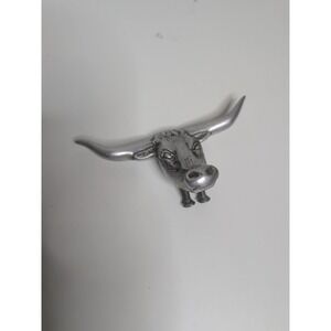 Vintage Long Horn Head Mount Rat Rod Hood Ornament Rare Collectible Metal